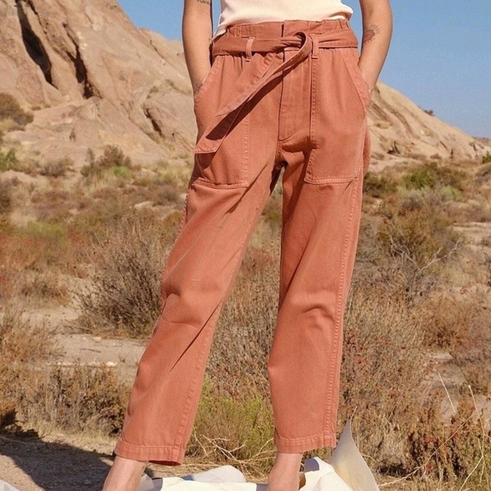 AMO Women High Rise Paperbag Waist Utility Pants Rose Terracotta Suntan Size  25